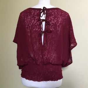 FREE PEOPLE wine Boho burnout Tie tee poncho top M